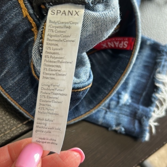 SPANX Denim Skinny Jeans Pants Raw Hem Pull On Medium Wash Denim 18511 XSmall - Picture 11 of 13